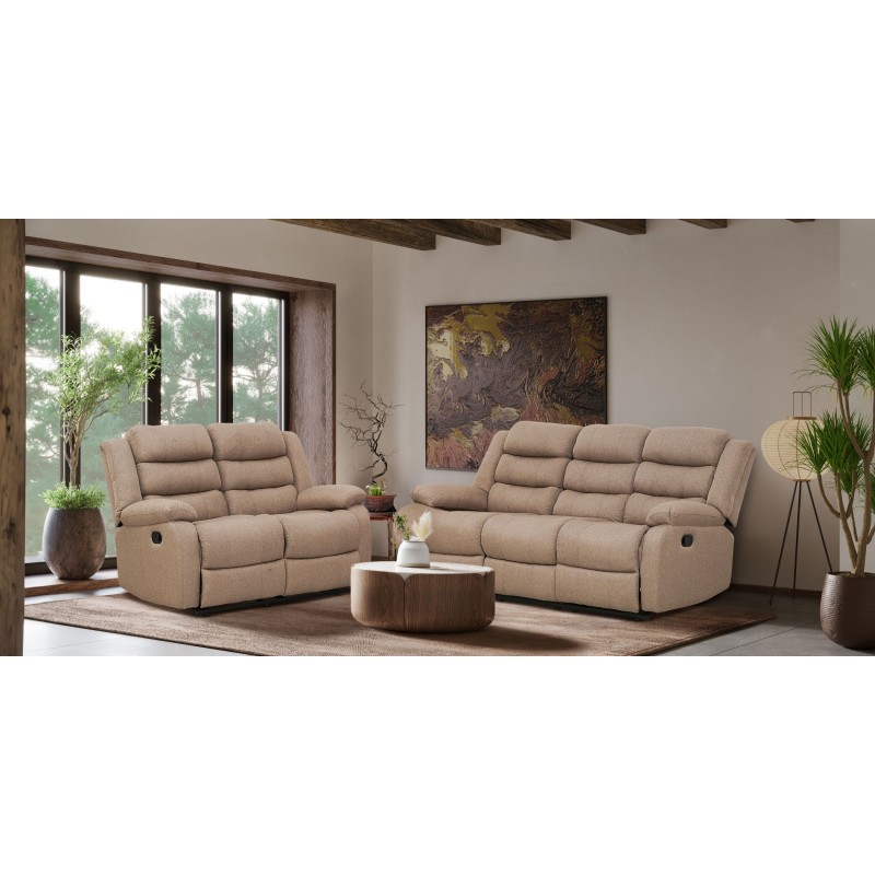 Tavana Recliner Sofa 3RR+2 Seater Brown Col Fabric