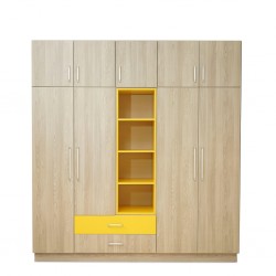 Artista Wardrobe 9 Doors In Plywood Grey & Yellow