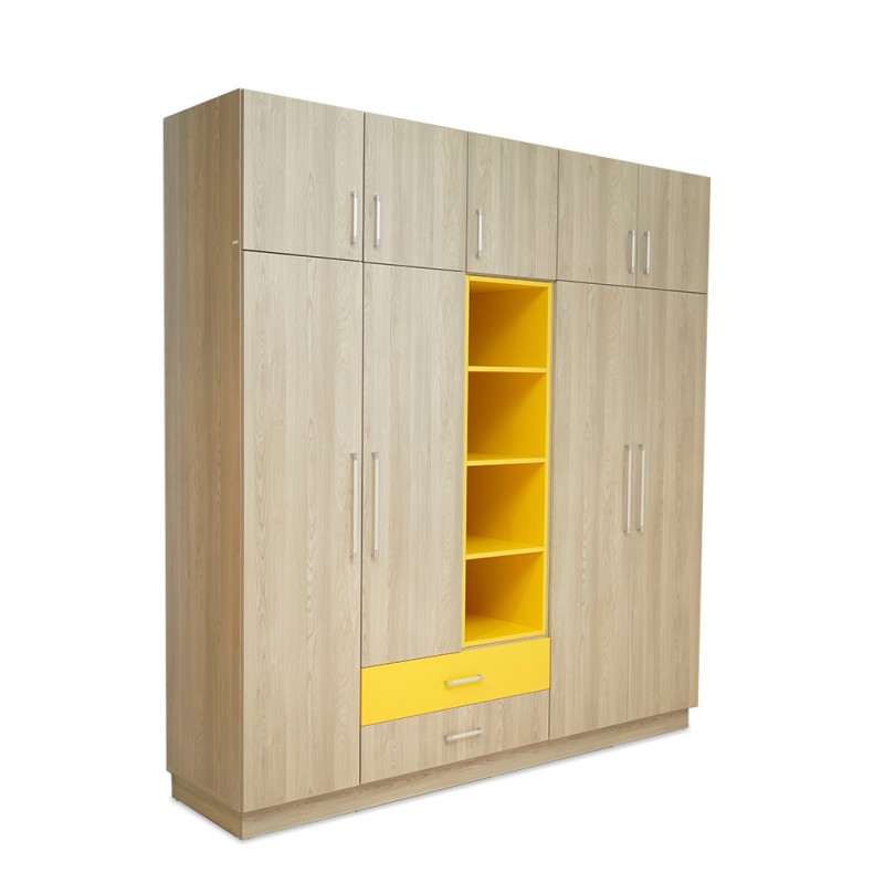 Artista Wardrobe 9 Doors In Plywood Grey & Yellow