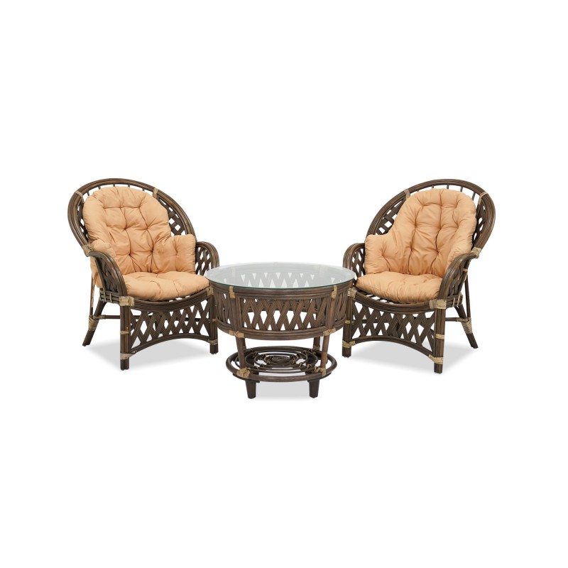 Terrace sofa set with coffee table natural rattan