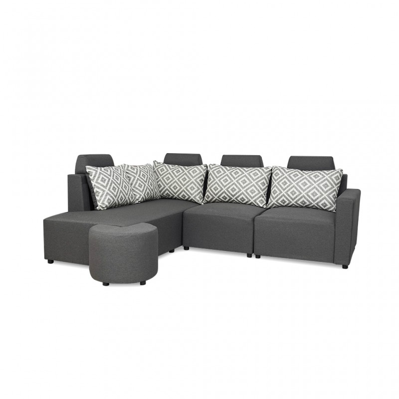 Angelo Corner LHF Chaise+RHF 3S+Ottoman D.Grey Col Fab Angelo Corner LHF Chaise+RHF 3S+Ottoman D.Grey Col Fab
