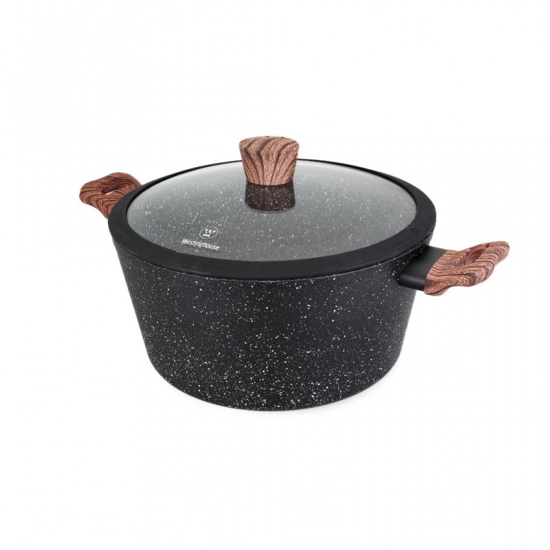 Westinghouse 24cm Forged Aluminum Casserole With Glass Lid Black Marble Wood WCCC0085024MBB