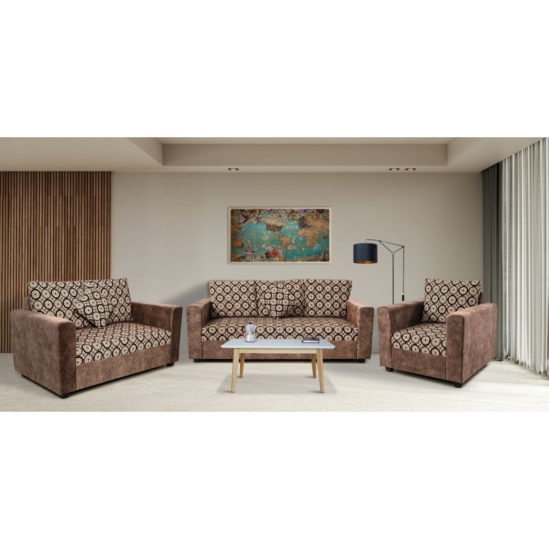Conrad Sofa 3+2+1 Plain Brown & Pattern Fab