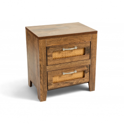 Vintage Night Table With 2 Drawers In MDF With Rattan
