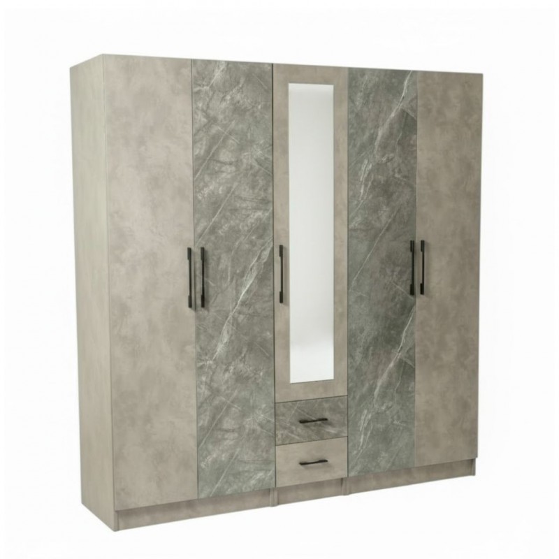 Dreamscape Wardrobe 5 Doors With 2 Drawers Dark Ash Glossy & Light Ash