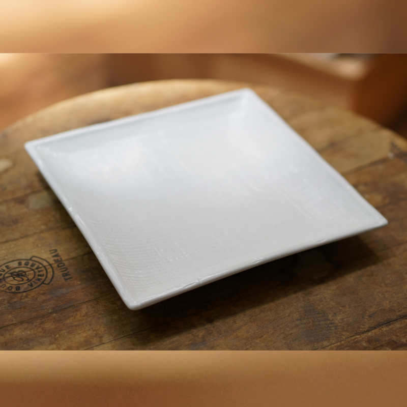 Fairway 4662FW 12" Porcelain Square Plate Matted With Bamboo Rim "O"