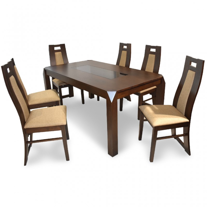 Shemimo Table and 6 Chairs Dark Rubberwood