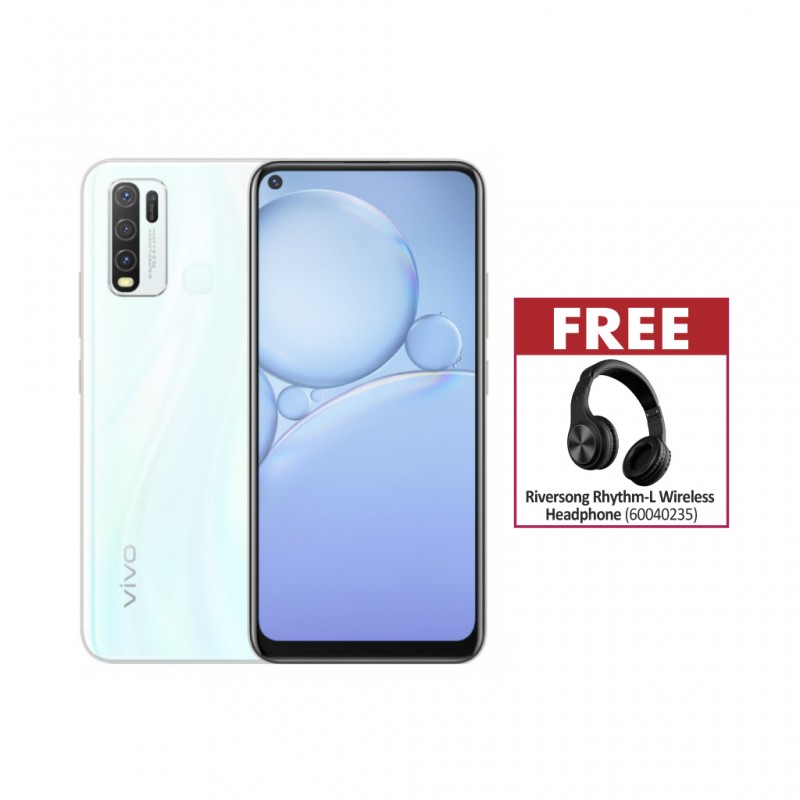 Vivo Y30s Moonstone White & Free Riversong Rhythm-L Wireless Headphone Vivo Y30s Moonstone White & Free Riversong Rhythm-L Wireless Headphone