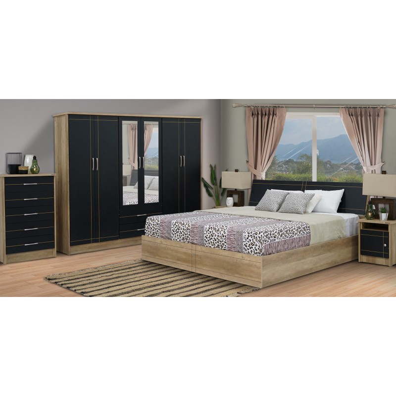 Allegra Bedroom Set 180x200cm Summer Oak+D.Grey PB Allegra Bedroom Set 180x200cm Summer Oak+D.Grey PB