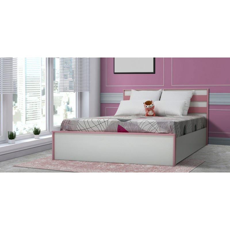 Alpha Bed 140x190 cm MDF White & Pink