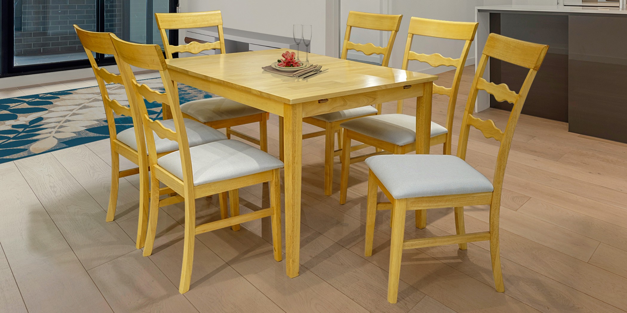 Clearwood Table and 6 Chairs N.Oak S.Rubberwood