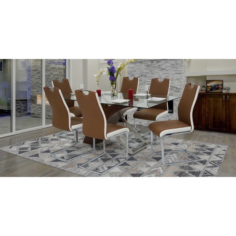Siberia Table and 6 Chairs Glass Top Brown PU Siberia Table and 6 Chairs Glass Top Brown PU