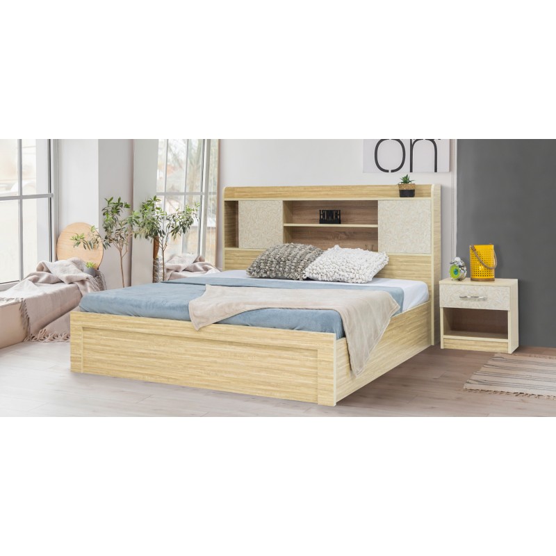 Basel Bed 150x190cm Brown & Deco White in Melamine MDF