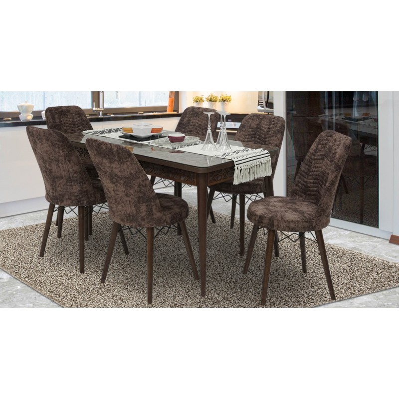 Ceren Table+6 chairs Brown Moirer
