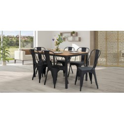 Tolix Table and 6 Chairs Black Metal & MDF Top