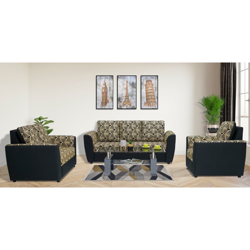 Elsa Sofa 3+2+1 Black/Beige Pattern Fabric