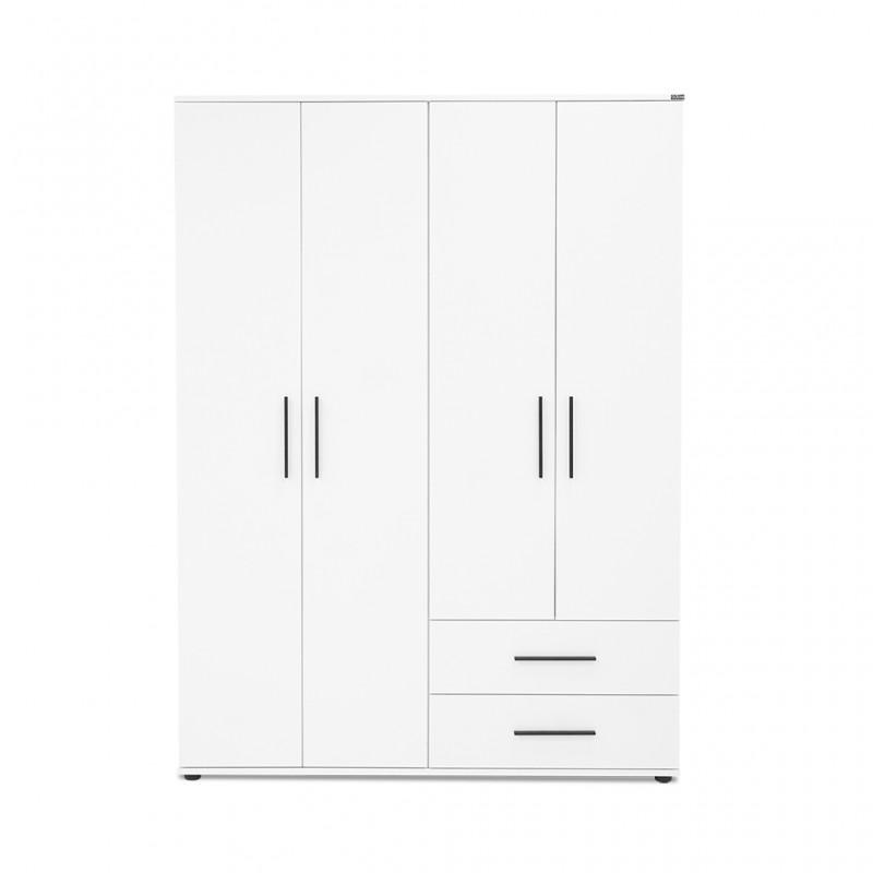 White Wardrobe With 4 Doors & 2 Drawers