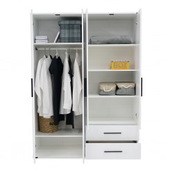 White Wardrobe With 4 Doors & 2 Drawers