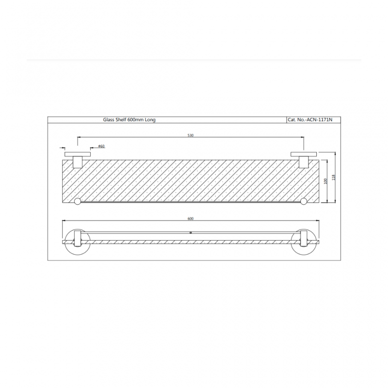 Jaquar Continental Glass Shelf 600mm Long ACNCHR1171N