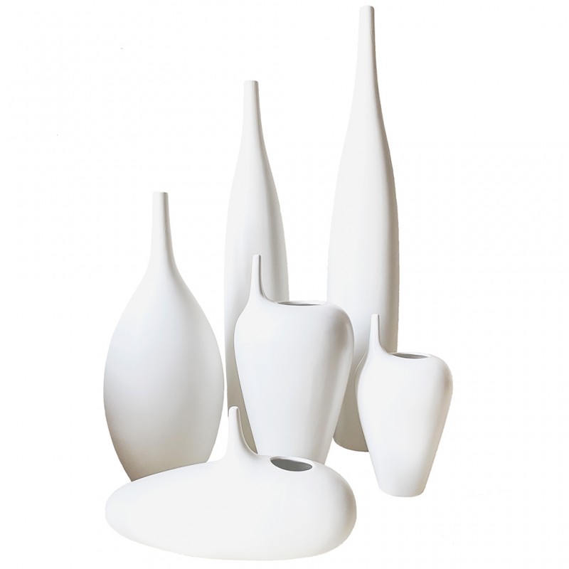 White Silky Set of 6 Ceramic Vase White Silky Set of 6 Ceramic Vase