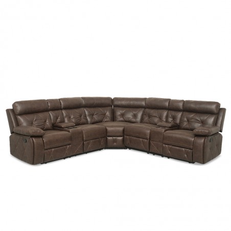 Crestline Sofa Corner Vegan Leather in Brown Col