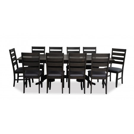Huston Table and 10 Chairs Rubberwood Grey Fabric