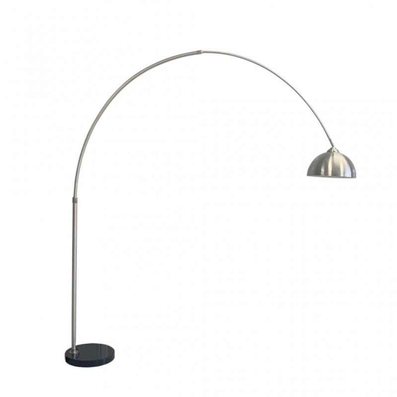 Metal Arc Arm Floor Lamp Nickel & Black Marble ML23470696