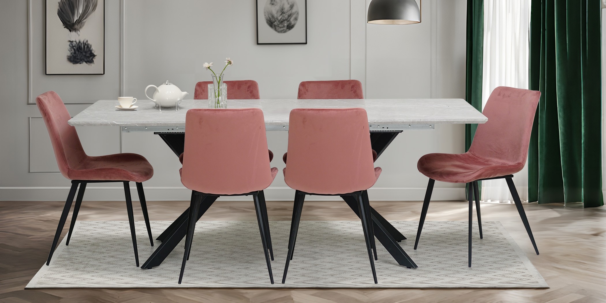 Domenica Table & 6 Chairs Pink