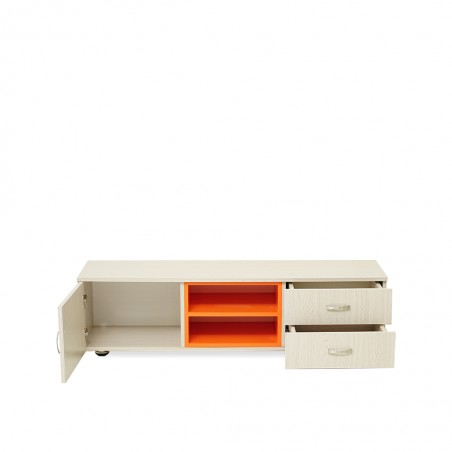 Ooden Low TV Cabinet With Crome Leg Wash Oak & Orange