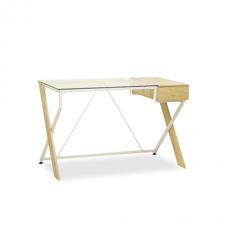 Touran Office Desk Transparent Top & Oak Legs