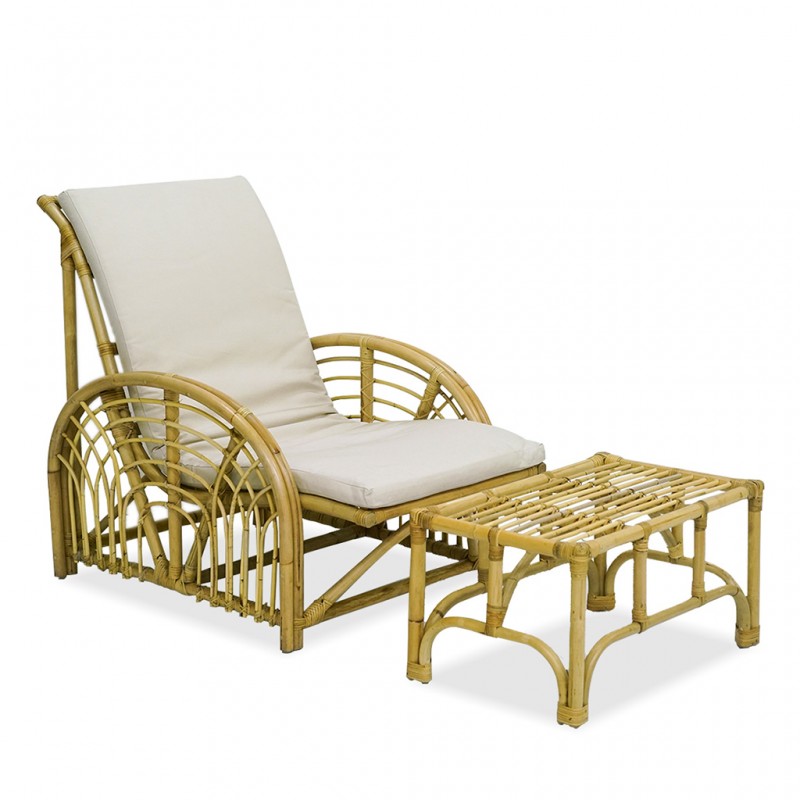 Lazy Chair & Stool Rattan With Cushion