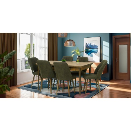 Asya Table and 6 chairs Brown fabric