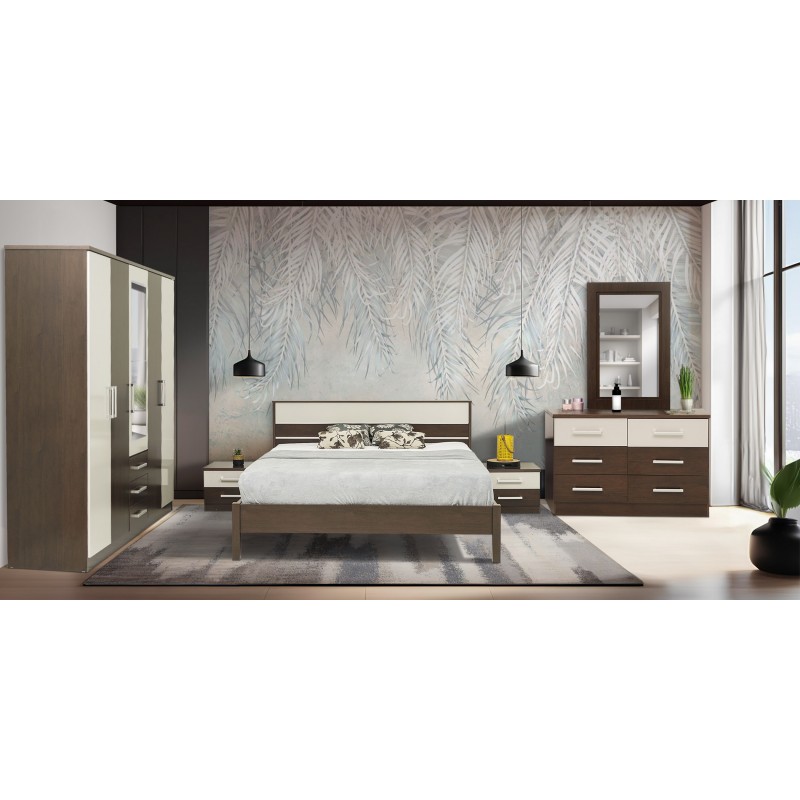 Miami Bedroom Set 180x200 cm Imbuia/Off White Miami Bedroom Set 180x200 cm Imbuia/Off White