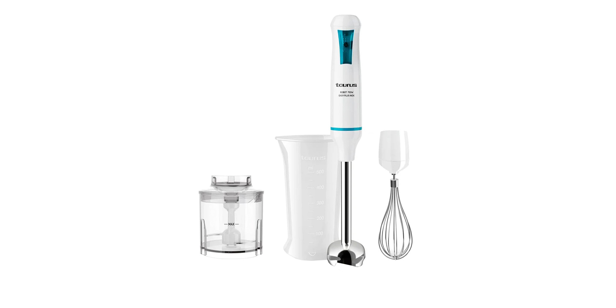 Taurus Robot 750 Easy Plus Inox 750W Hand Blender With Chopper jar, Whisk & Measuring Cup- 916402000