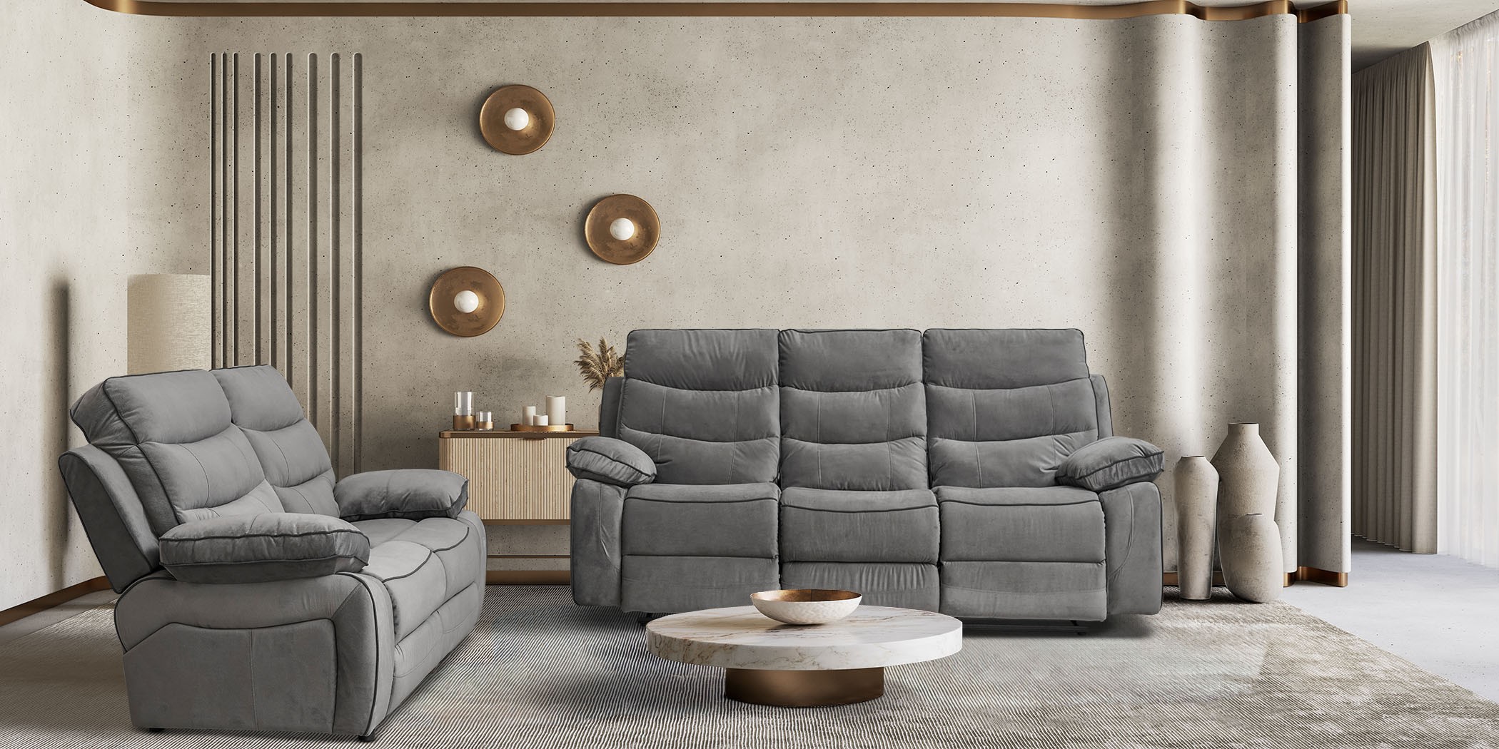 Burlington Sofa 3+2 Recliner Oakley Graphite Col Fab