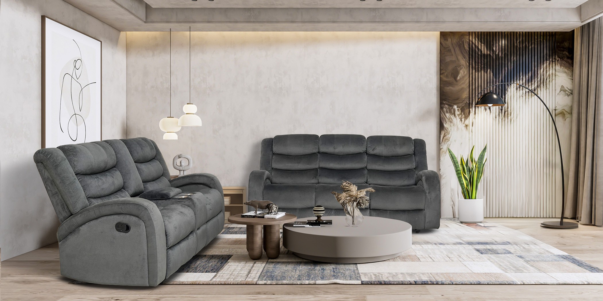 Santarelli Recliner Sofa 3+2 in Grey Col Fab