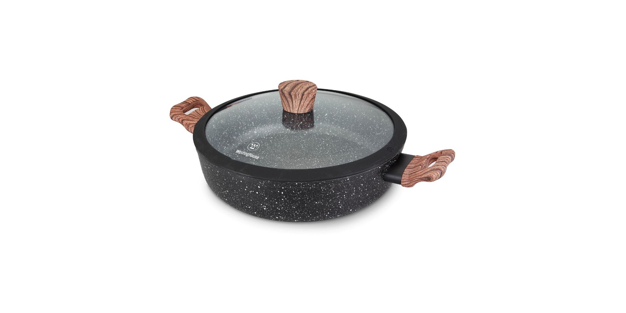 Westinghouse 32cm Forged Aluminum Low Casserole With Glass Lid Black Marble Wood WCCC0085L32MBB
