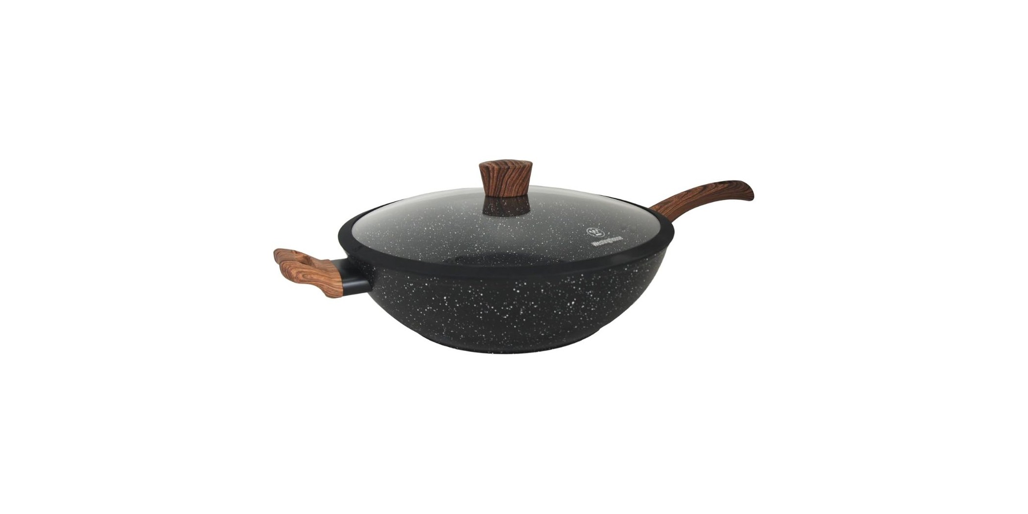 Westinghouse 32cm Forged Aluminum Wok With Glass Lid Black Marble Wood WCCW0085032MBB