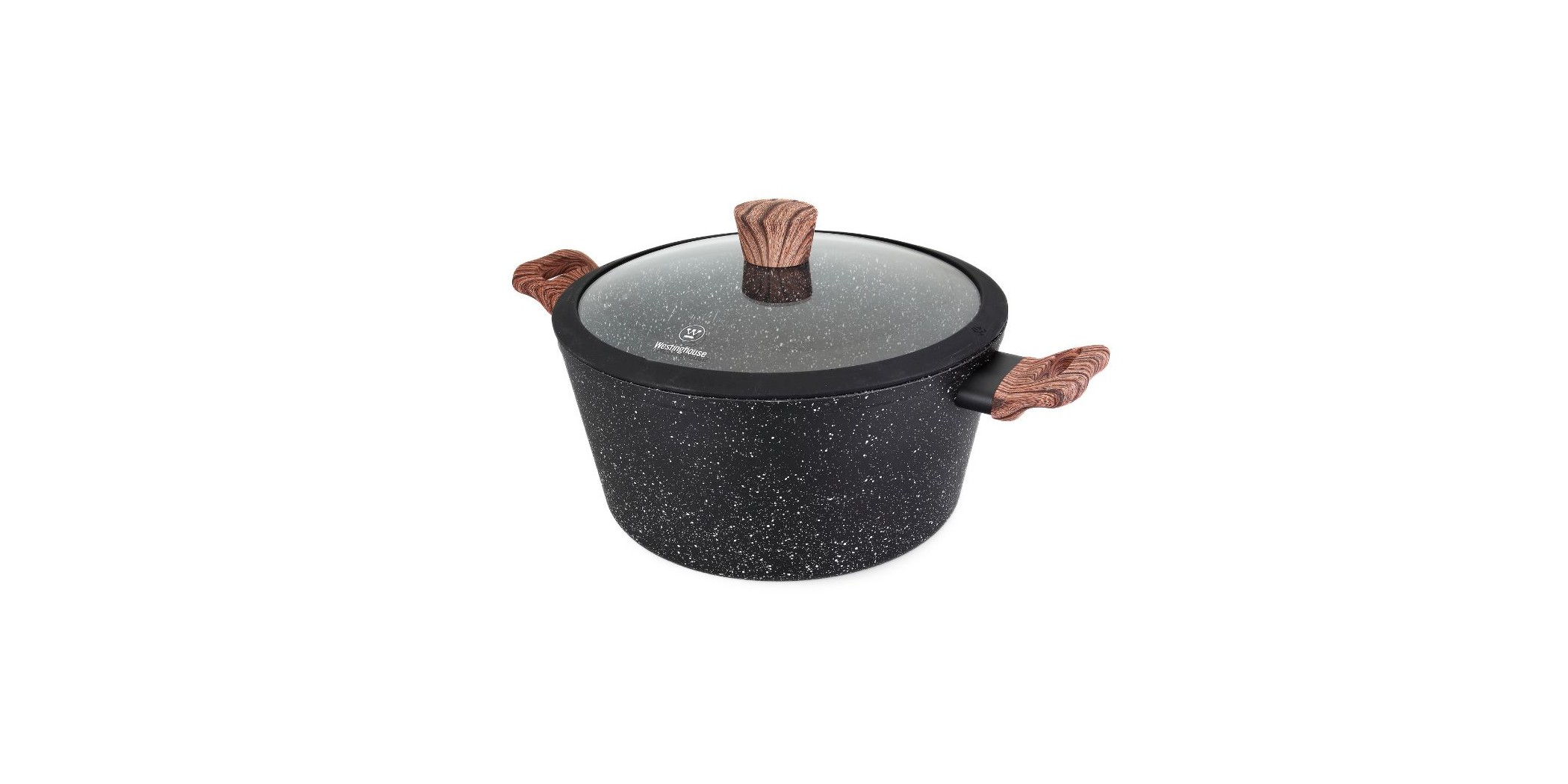 Westinghouse 24cm Forged Aluminum Casserole With Glass Lid Black Marble Wood WCCC0085024MBB