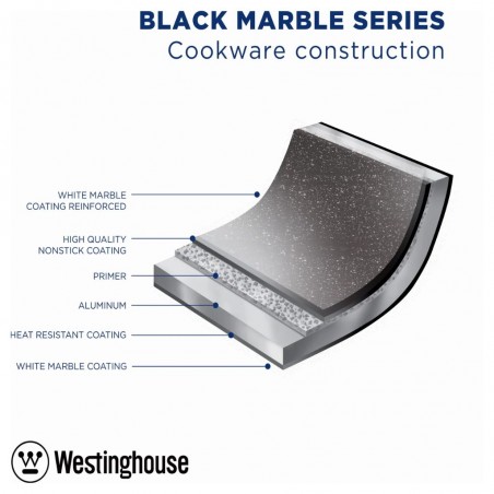 Westinghouse 24cm Forged Aluminum Casserole With Glass Lid Black Marble Wood WCCC0085024MBB