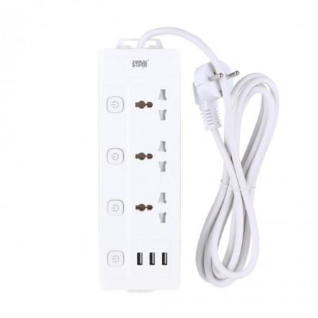 Winning Star ST-4029 10A 3 Plug & 3 USB Position Power Socket "O"