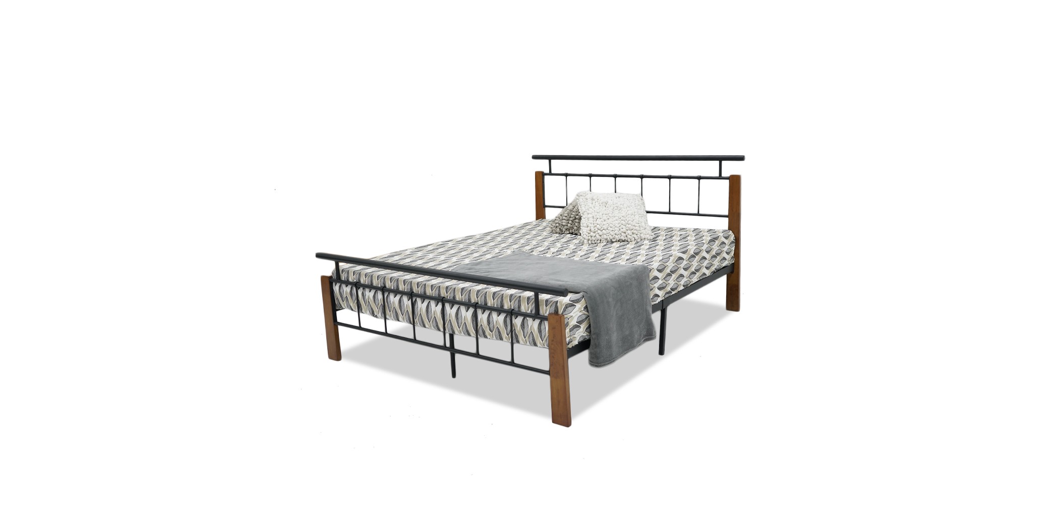Rhodes Bed 160x200 cm Black Metal Rubberwood