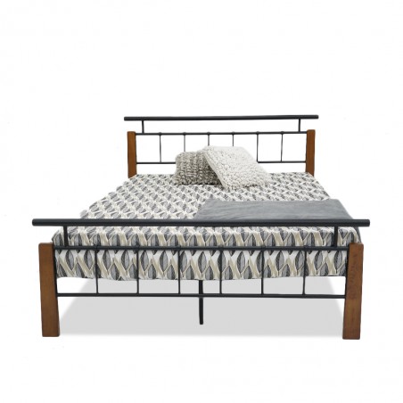 Rhodes Bed 160x200 cm Black Metal Rubberwood