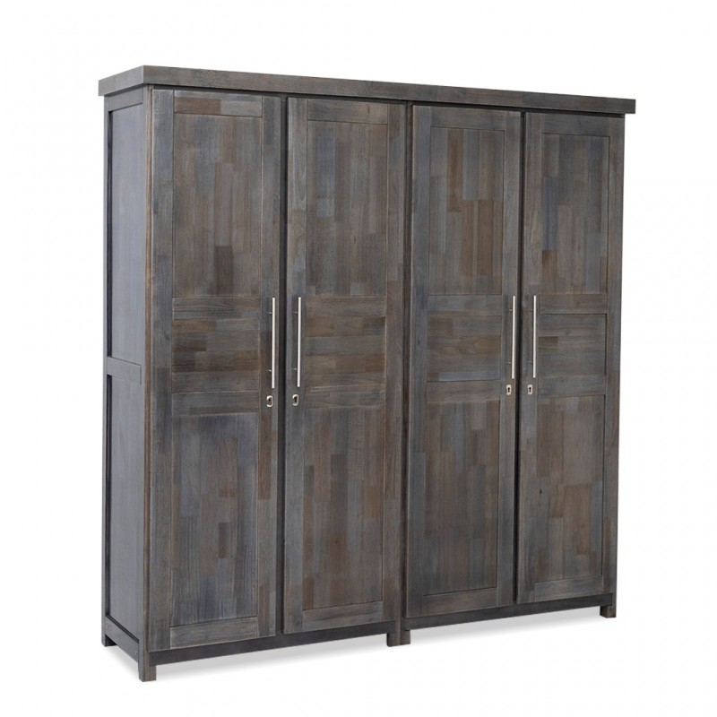 Napoleon Wardrobe 4 Doors Grey Rubberwood Napoleon Wardrobe 4 Doors Grey Rubberwood