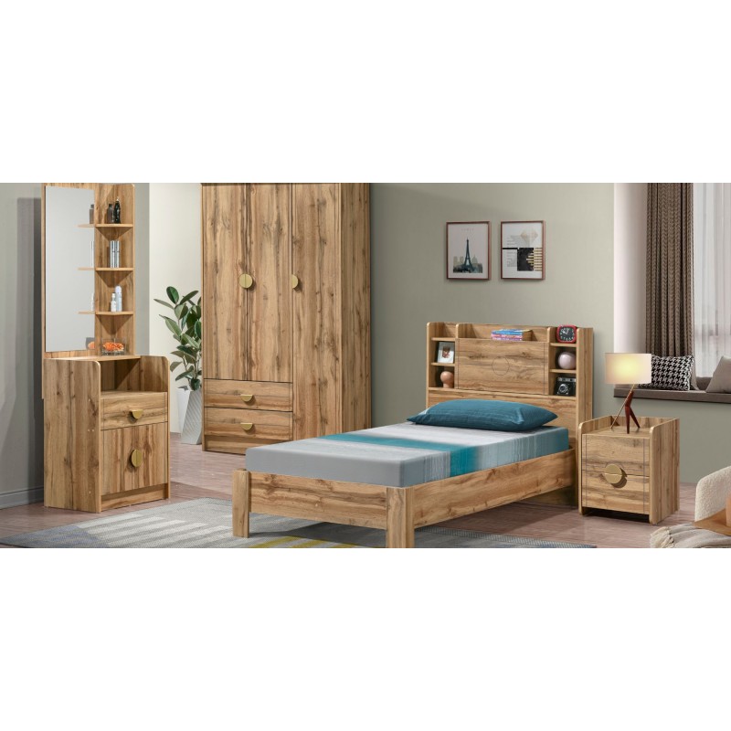 Makenzi Bedroom Set 90x190 cm White & Marble Grey