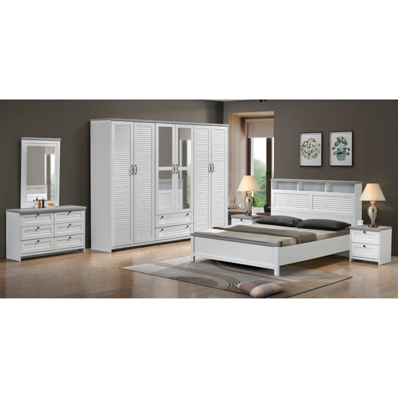Brianna Bedroom Set 180x200 cm White & Marble Grey