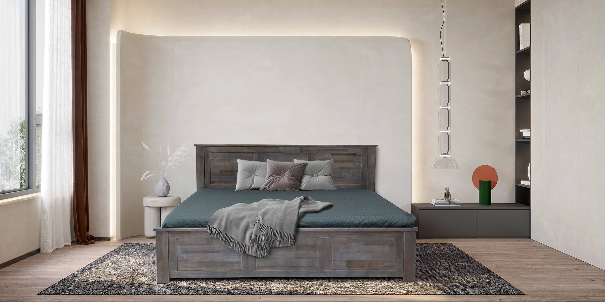 Napoleon Bed 180x200 cm Grey Rubberwood