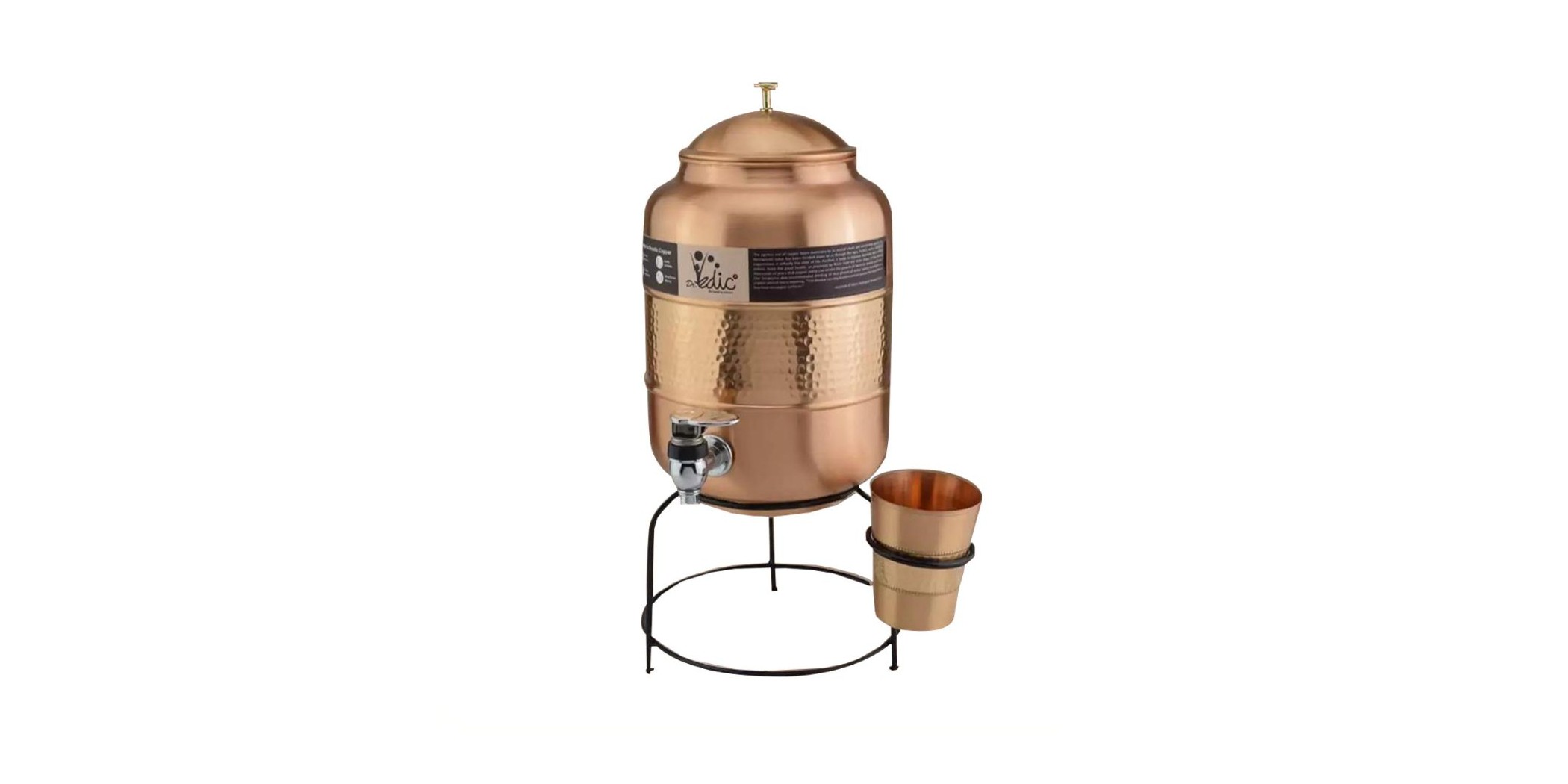 Dr Vedic DRV013 Two-Tone 5L Rajwadi Matka With Stand & Glass Copper "O"