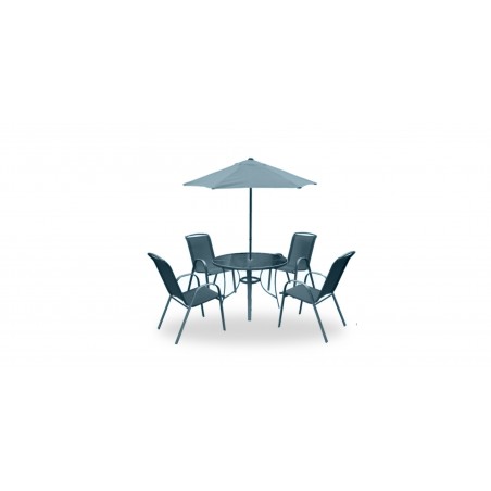 Textilene Table & 4 Chairs With Umbrella Grey