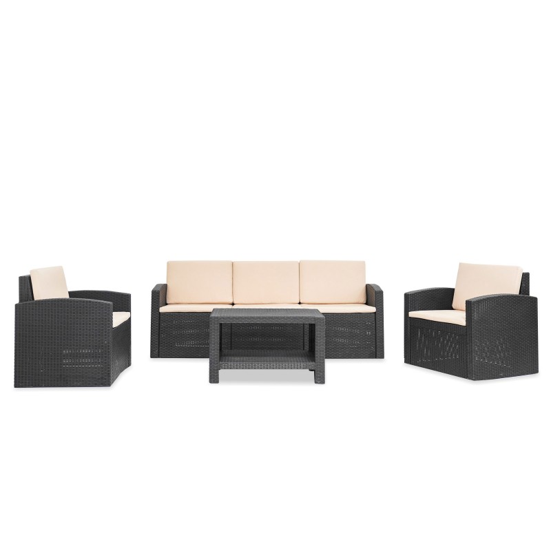 Sofia Sofa Set 3+1+1 With Coffee Table  Black & Beige